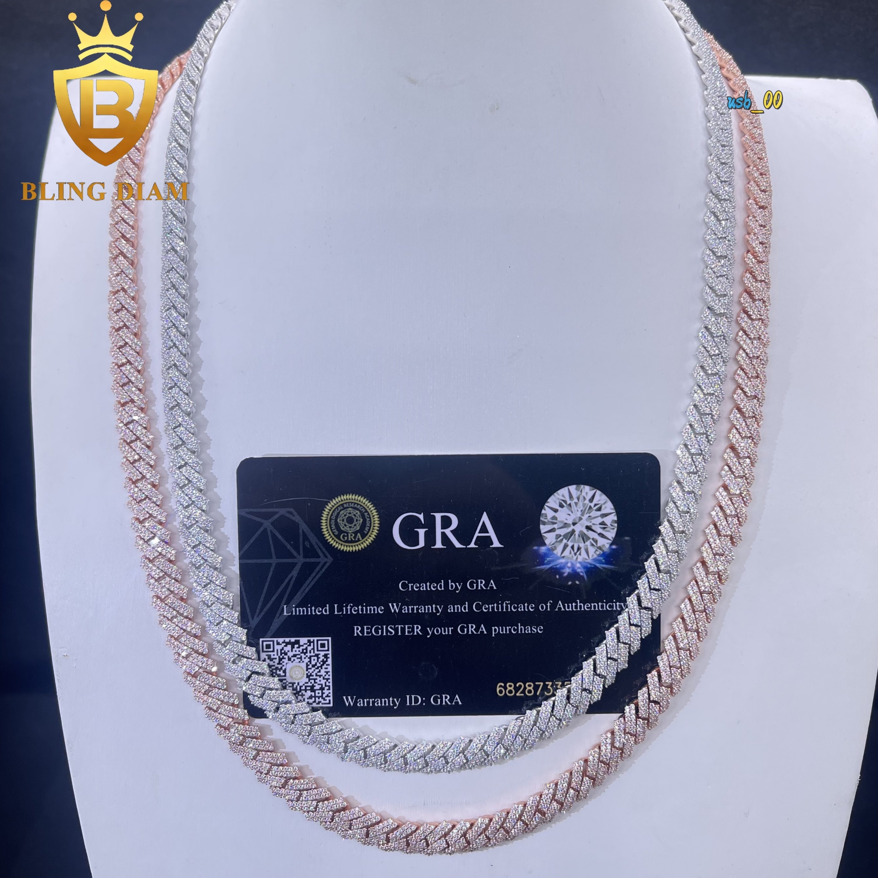 14mm Hip Hop Jewelry 2 Rows Moissanite Iced Out Miami Rose Gold Cuban Link Chain 925 Sterling Silver Necklace for Men