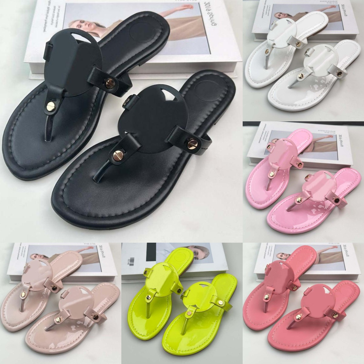 Designer Sandals Torys Slippers Women Sandal Summer Slides Flip Flops Luxury Flat Thick Bottom Embroidered Printed Metal Velcro Lady Vacation Shoes EUR36-42