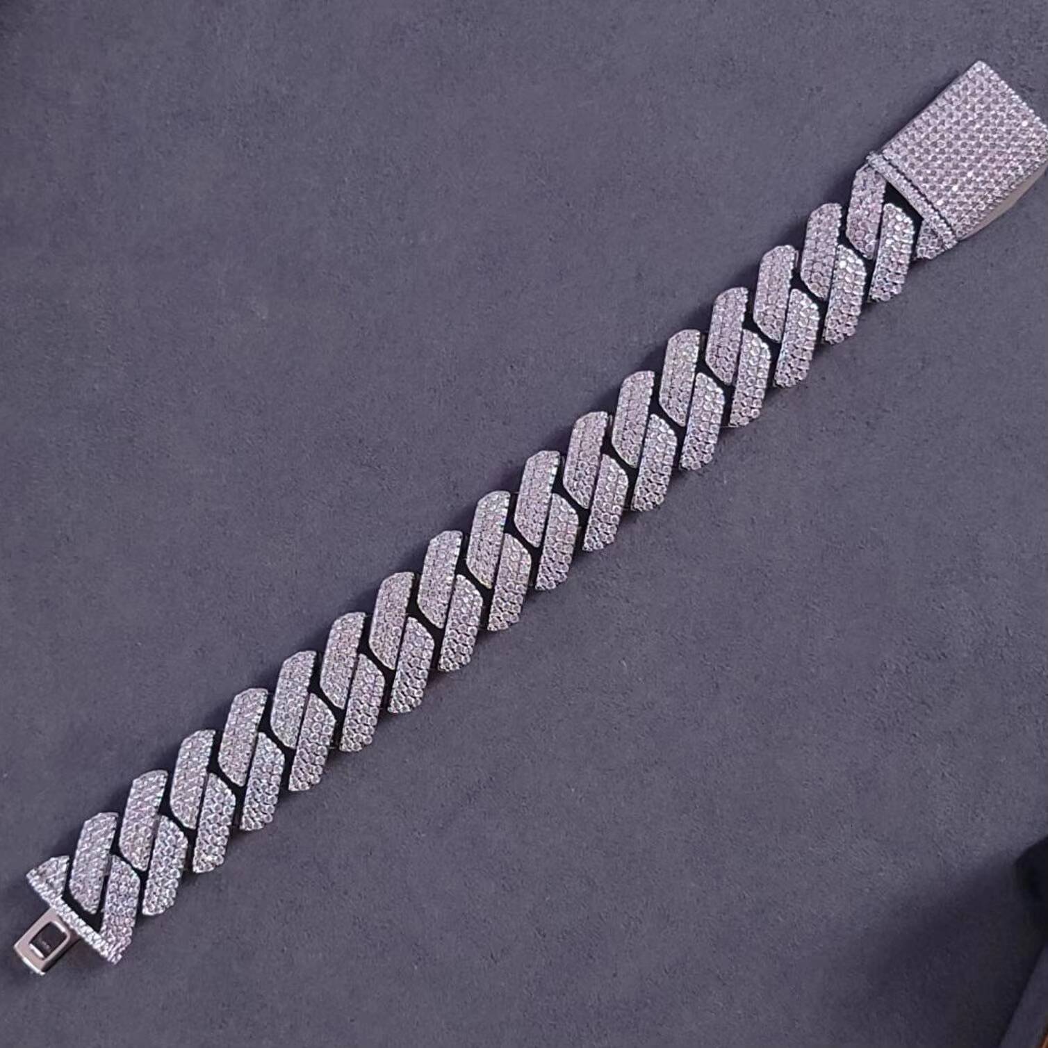 IGI Certified Rose Gold Plated Hip Hop Cuban Chain Link Bracelet Brilliant Cut VVS Moissanite Iced Gift Party Men