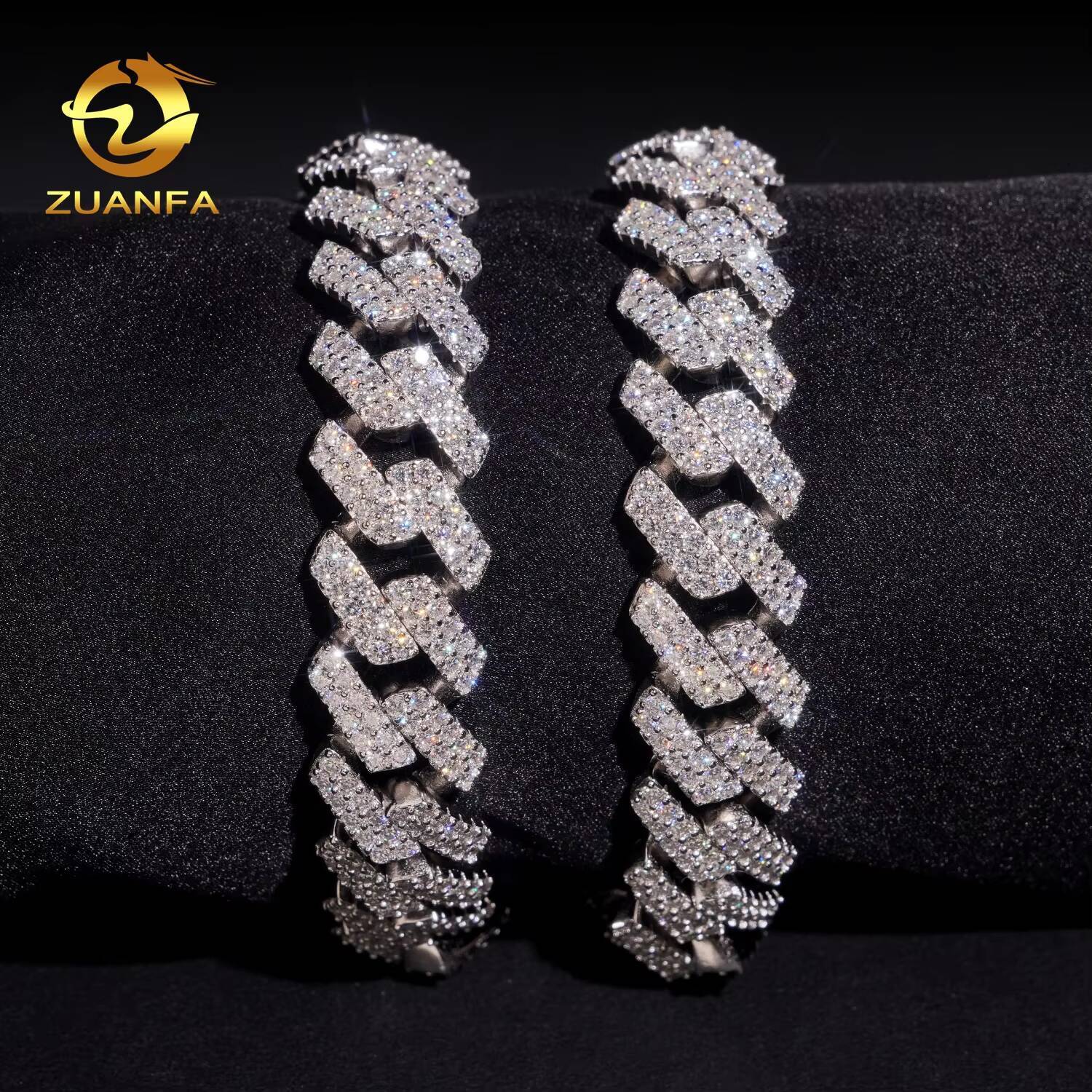 Top Quality Hip Hop GRA Certificate Iced Out 14mm 925 Silver Moissanite Diamond Cuban Link Bracelet