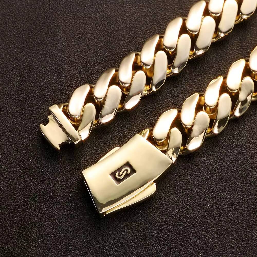 NUOYA Choker Necklace Diamond Clasp Flat Monaco Chain 14K Gold Plated Thick Cuban Link Iced Out Hiphop Jewelry