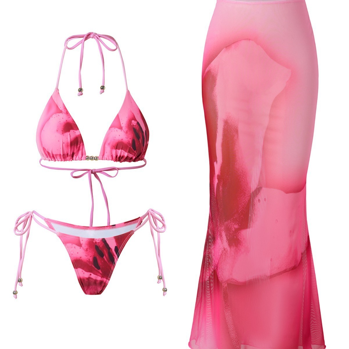 2025 New High-end Womens Swimwear Fashionable Sexy Beach Bikini Hot Spring Swimsuit Three-piece Set 250103