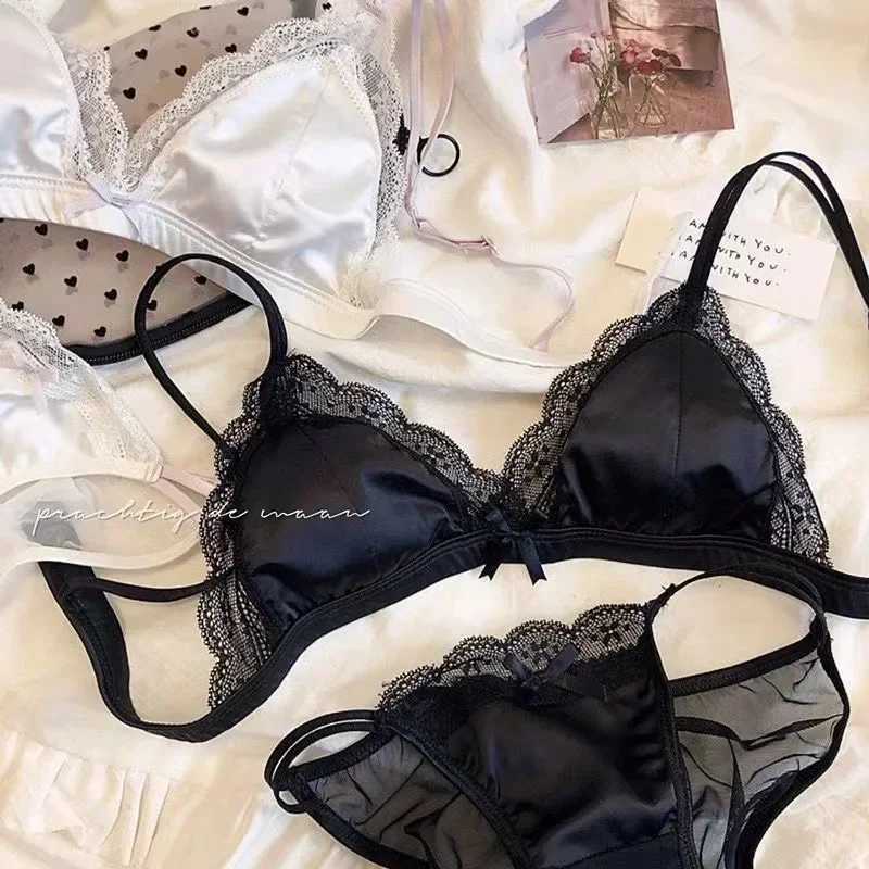French satin girl ultra-thin lace summer breathable bra set Z260402