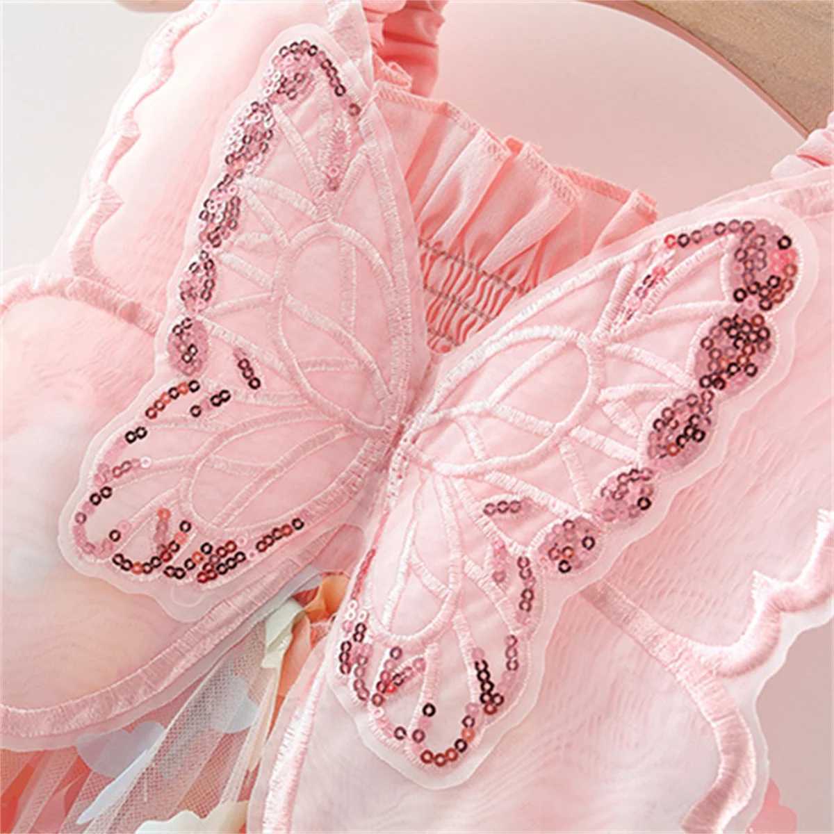Baby Girl Party Princess Dress Summer Toddler 3d Fairy Butterfly Wings Hanging Strap Mesh Cute Fashion Dress H260402