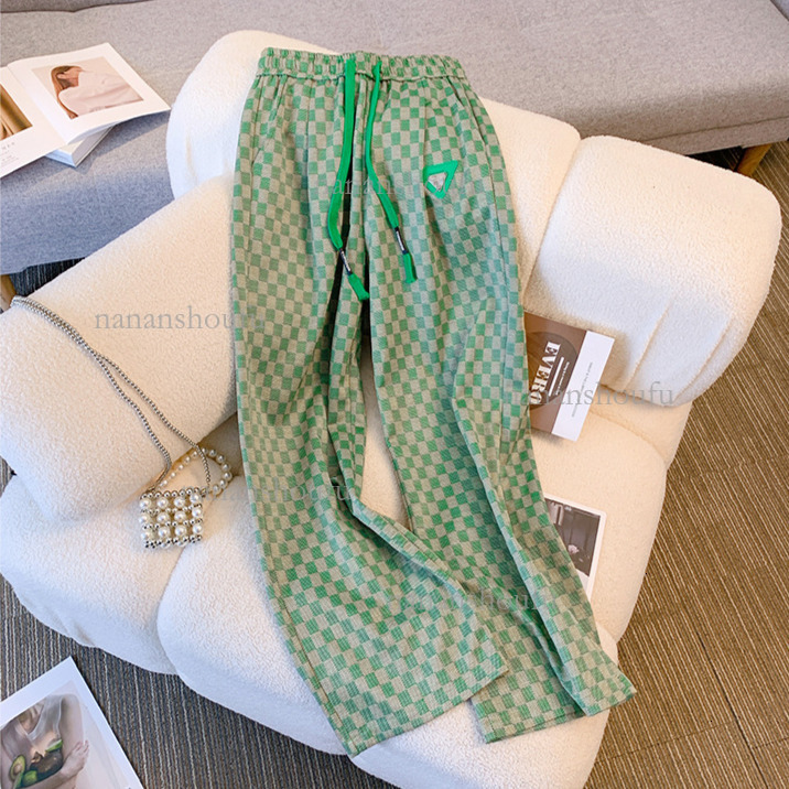 Designer Set Luxury Stripe Color Blocked Knitted Jacket Top New Women's High Quality Temperament Casual Loose Plaid Wide Leg Pants Sports Pants T