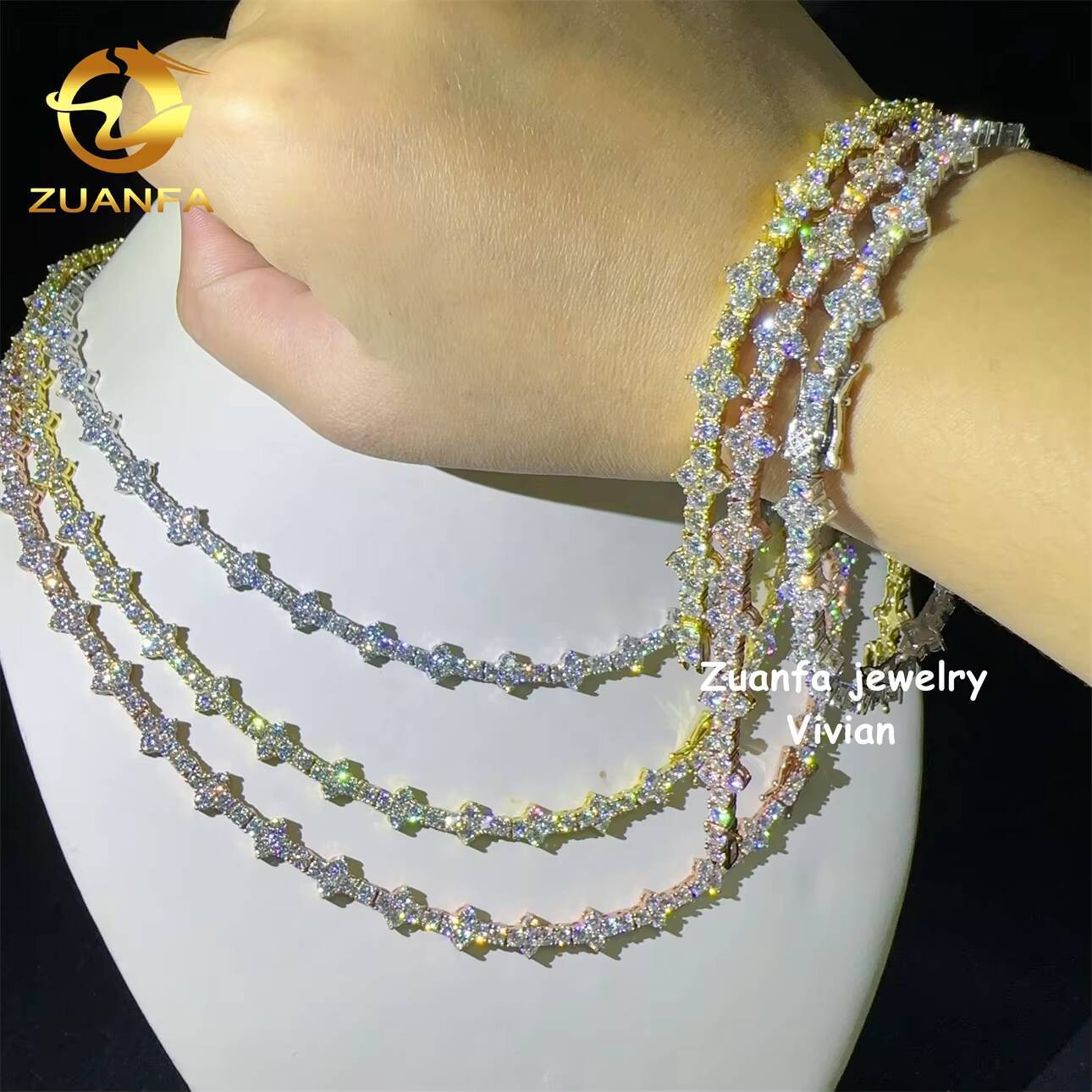 925 Sterling Silver Hip Hop Pass Diamond Tester Fashion 3mm Cross Moissanite Tennis Chain Necklace