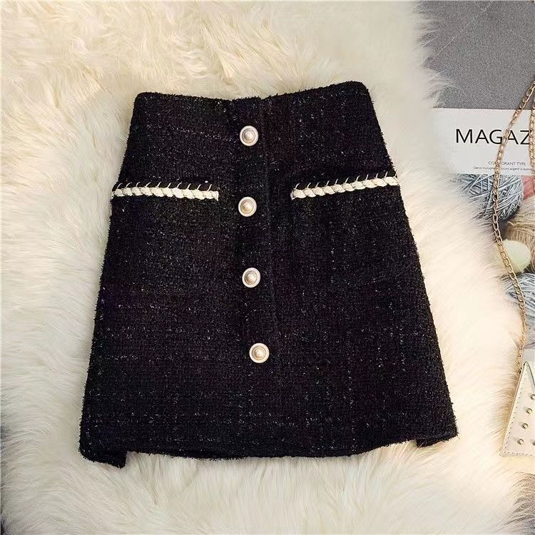 Luxury Brand Designer Clothes Autumn Winter Little Style Shiny Silk Midi Skirt Women High Waist Woolen A-Line Bodycon Skirt White Tweed Long Skirt - view 5