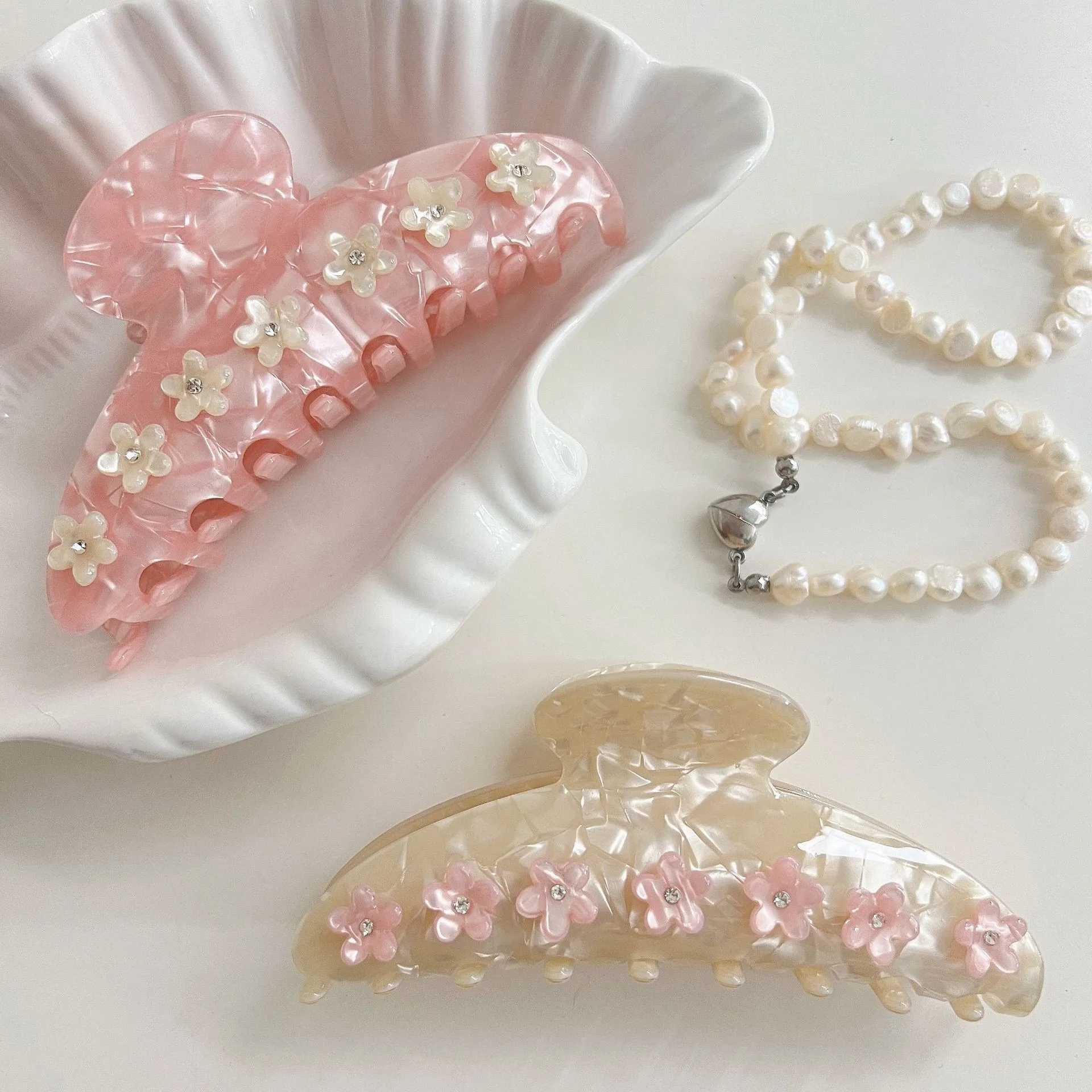 New Rhinestone Flower Hair Claw Acetate Sweet Large Claw Clips Korean INS Trendy Crab Hair Clip for Women Girls Hair Accessories H260402