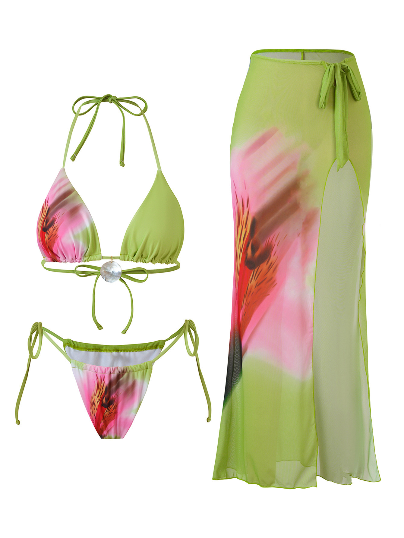 2025 New High-end Womens Swimwear Fashionable Sexy Beach Bikini Hot Spring Swimsuit Three-piece Set 250103