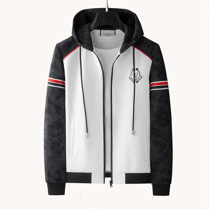 Men Autumn Winter New Color Block Hooded Sweatshirt Men's Fashion Badge Sports Casual Jacket