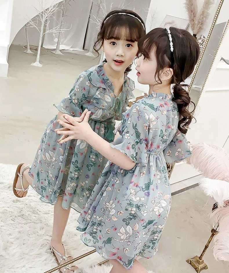3-9T summer children kids girls fashion cute short sleeve chiffon dress H260402