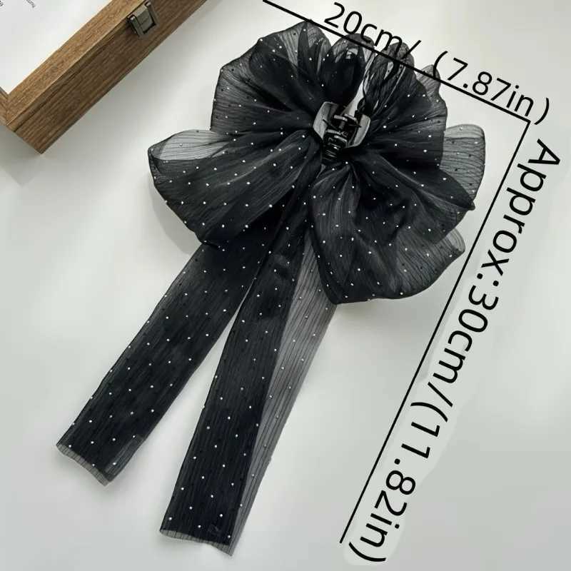 1Pc Vintage Sparkle Bow Hair Claw Set Four Seasons Suitable Party/Date Mesh with Sparkling Diamond Design for Secure Hair Grip H260402