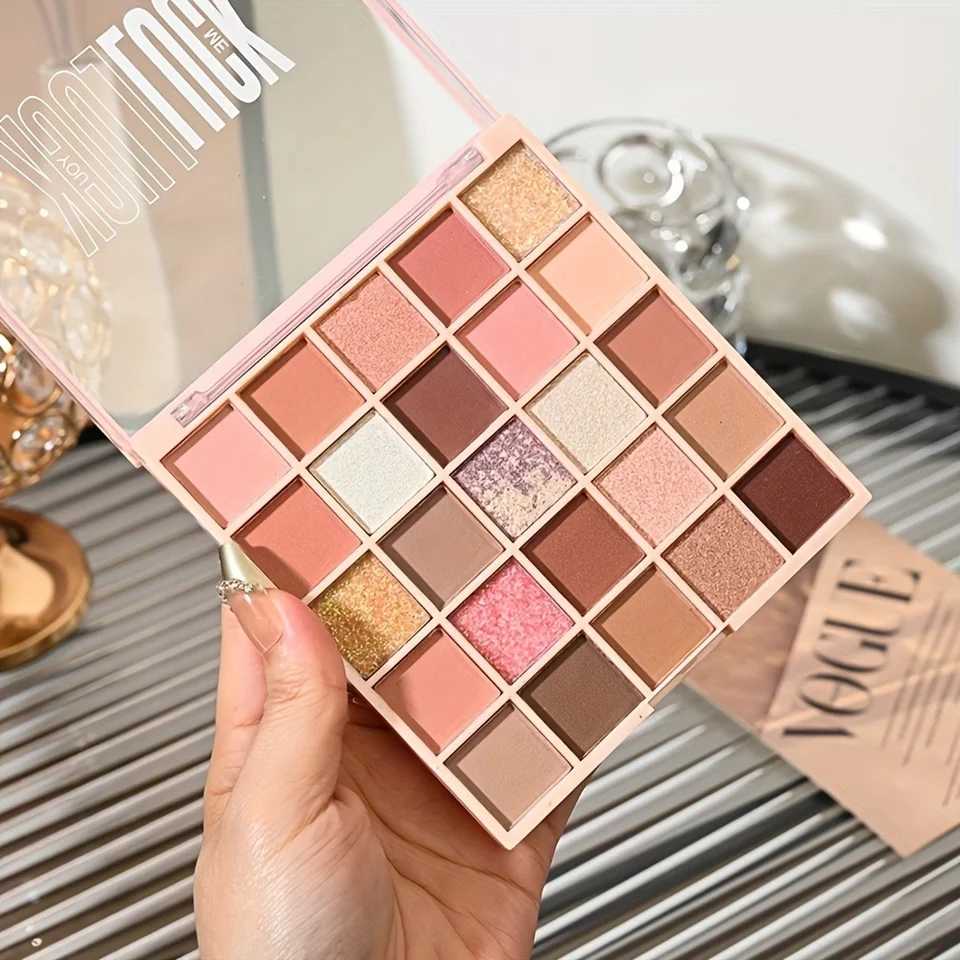25-Color Eyeshadow Palette - Neutral Brown and Rose Nude Shades Matte Glitter and Pearlescent Finishes Suitable for Everyday Smoky Eye and Party Looks