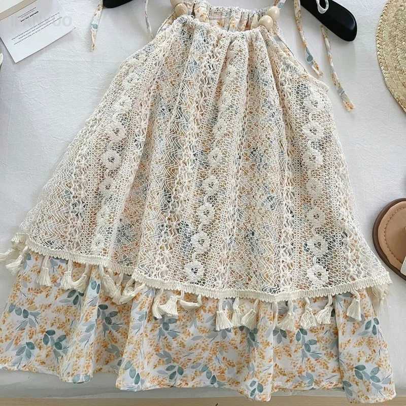 2-12Y Baby Girls Dress New 2025 Summer Fashion Korean Girls Sweet Floral Suspenders Skirt Babys Girl Cute Childrens Lace Dress H260402
