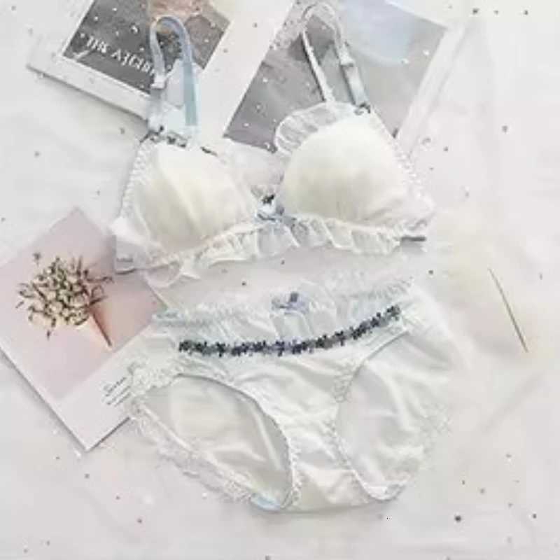 Kawaii Japanese Wirefree Bra Set Lace Mesh Push Up Triangle Bralette for Small Chest Cute Underwear MOYISU Set Bras Panty AB Z260402