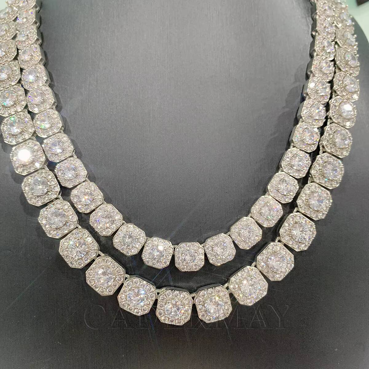 Hip Hop Jewelry 10mm 12mm Men Cluster Square Tennis Link Chain Necklace 925 Sterling Silver Iced Out Moissanite Diamond Chain