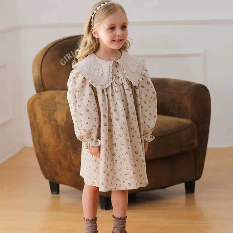 2025 New Spring 2-7Yrs Girl Party Dress Long Sleeved Cotton Flower Print Kids Princess Dresses Children Clothes Sister Dress H260402
