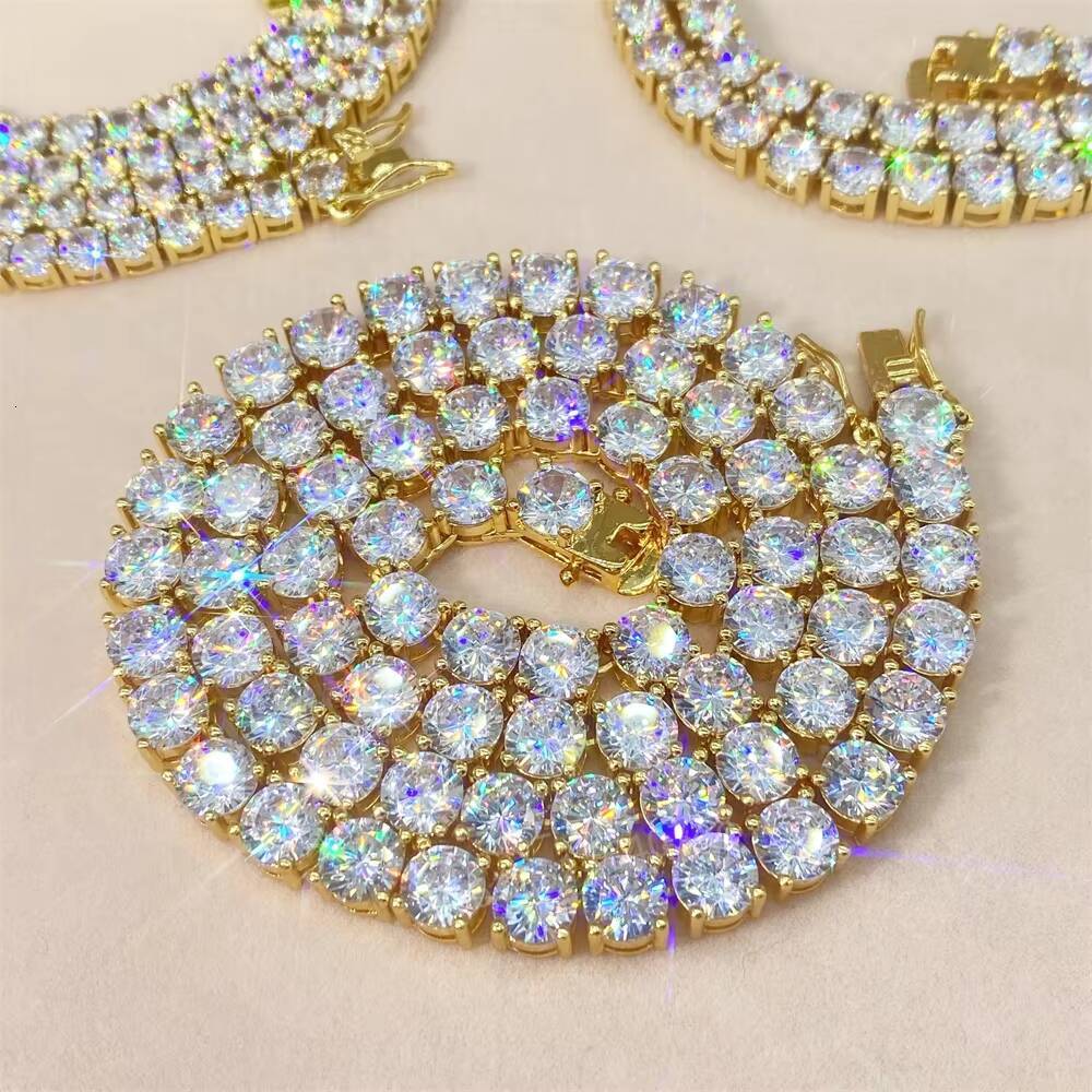 Wholesale 14k 18k Gold Filled Chain Gold Plated Jewelry Moissanite 925 Sterling Silver Necklace 4mm Diamond Tennis Chain