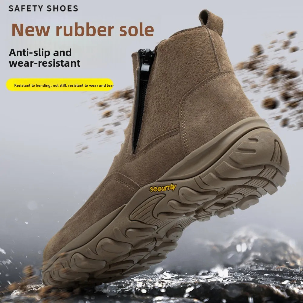 Breathable Leather One-Step Safety Shoes with Steel Toe Cap Impact Puncture Heatproof Spark-Resistant Welding Protection Durable 260402