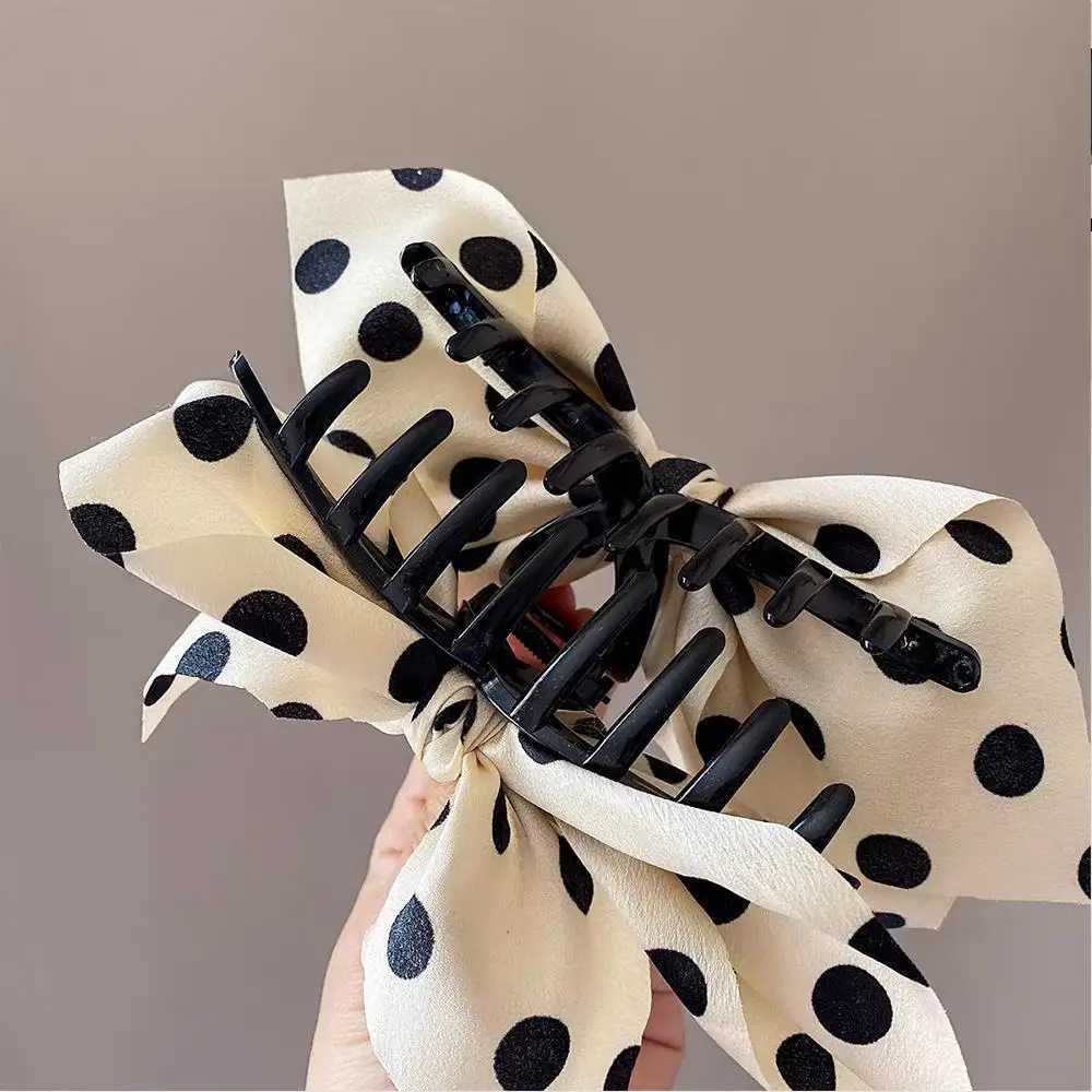 Double Sided Bow Hair Claw Satin Cross Knotted Grab Clip Polka Dot Big Bow Hair Clip Back Of The Head Shark Clip Ponytail Holder H260402