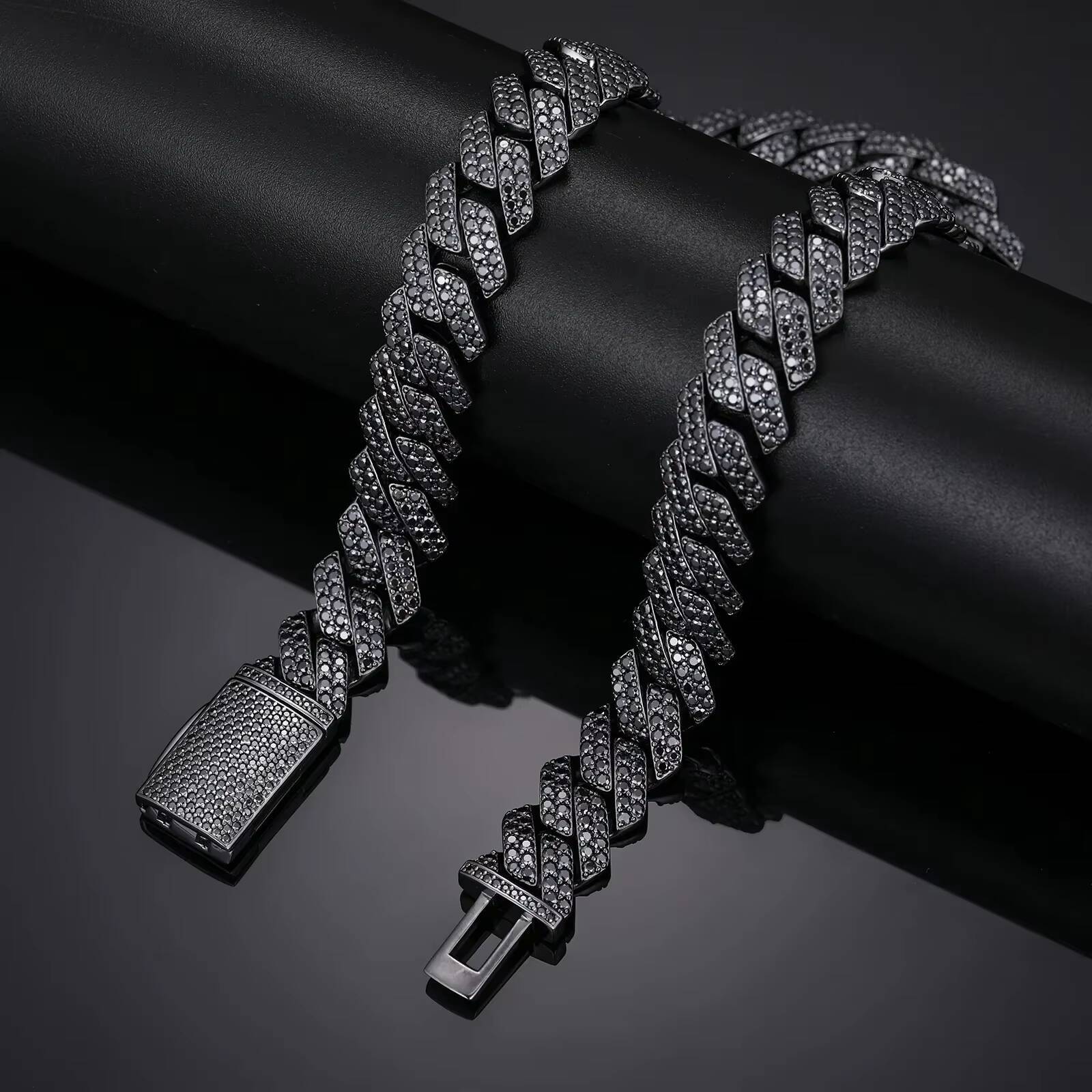 Black Cuban Link Chain Heavy Miami 14MM Rhomboid Gold Real Moissanite Solid 925 Silver Iced Out Shine Necklace Cuban Chain