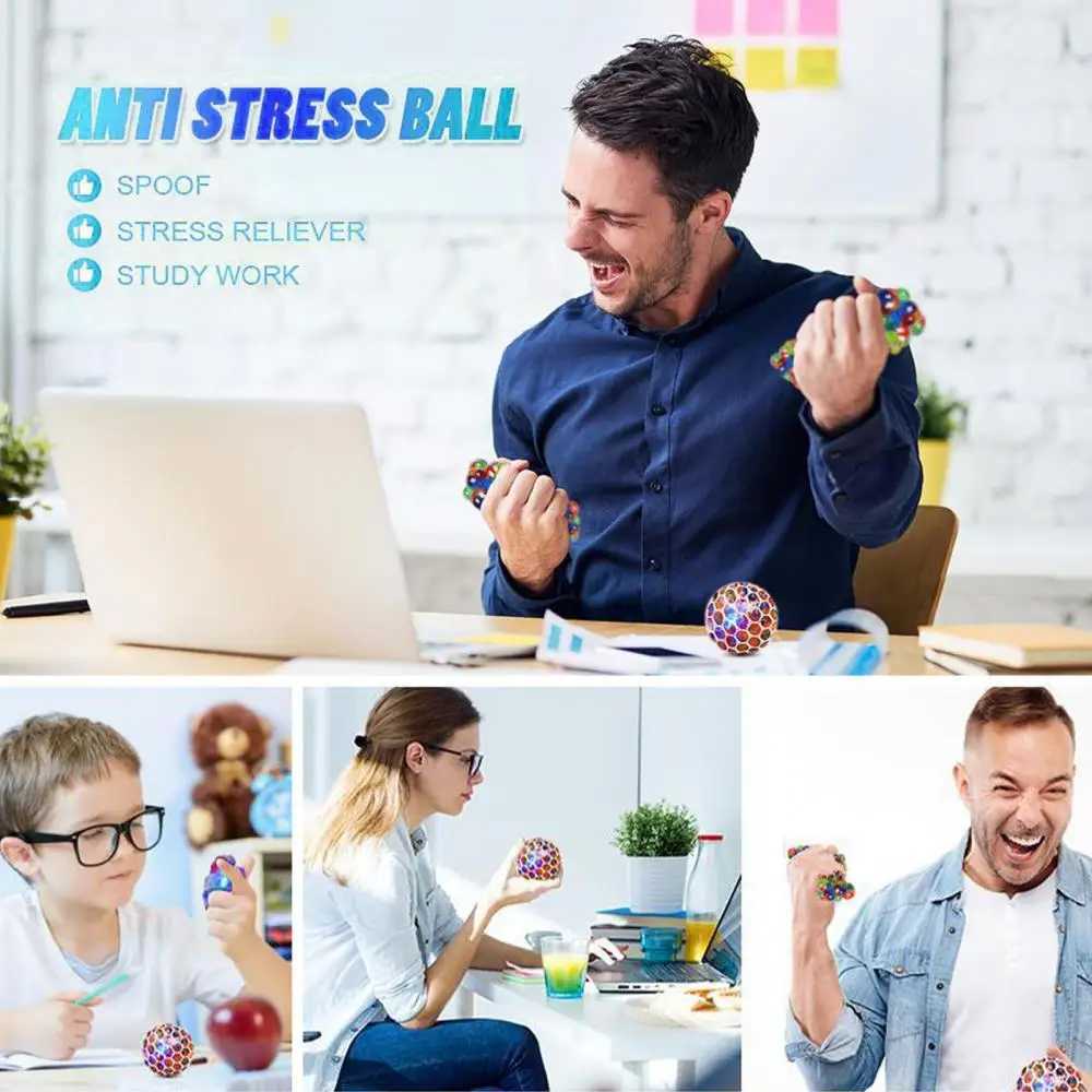 Stress Relief Toy Stress Ball Colorful Rainbow Stress Balls with Mesh for Anxiety Relief Play Set of 2 Soft Tpr Fidget for Kids H260402