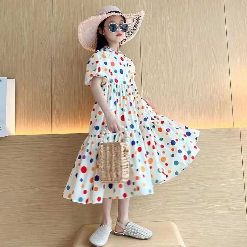 Fashion Summer Girls Dress 2026 Dot Beach Long Dress For Girl Bohemia Children Princess Loose Dresses Costume Teen 8 10 12 14 Y H260402