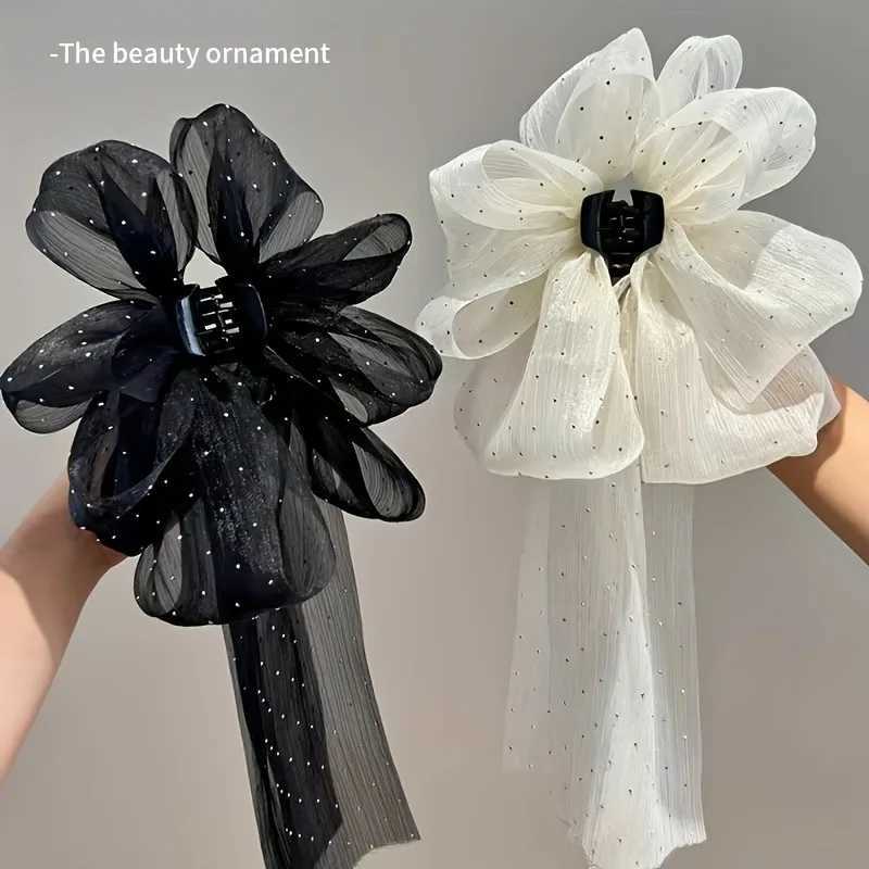1Pc Vintage Sparkle Bow Hair Claw Set Four Seasons Suitable Party/Date Mesh with Sparkling Diamond Design for Secure Hair Grip H260402
