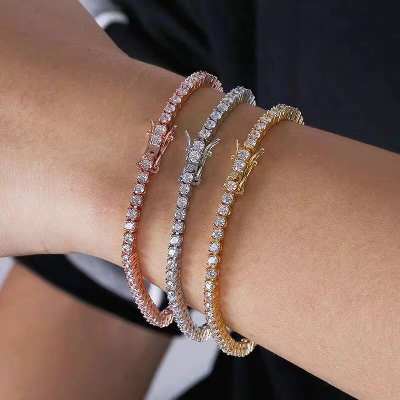 Rose Gold Moissanite Diamond Tennis Hip Hop Hip Four Claws Mens and Womens Moissanite Diamond Bracelet