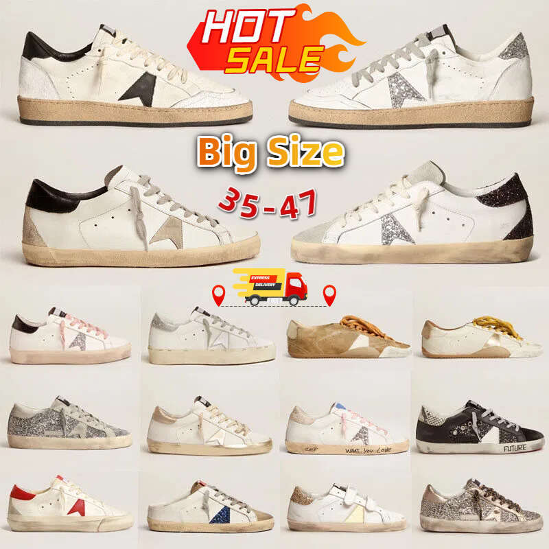 Dirty Shoes Super star Sneakers Designer Casual Shoes Golden Version Italian Retro Handmade Hi Ball Star Men Women With Signature On The Ankle Black Leather Inserts
