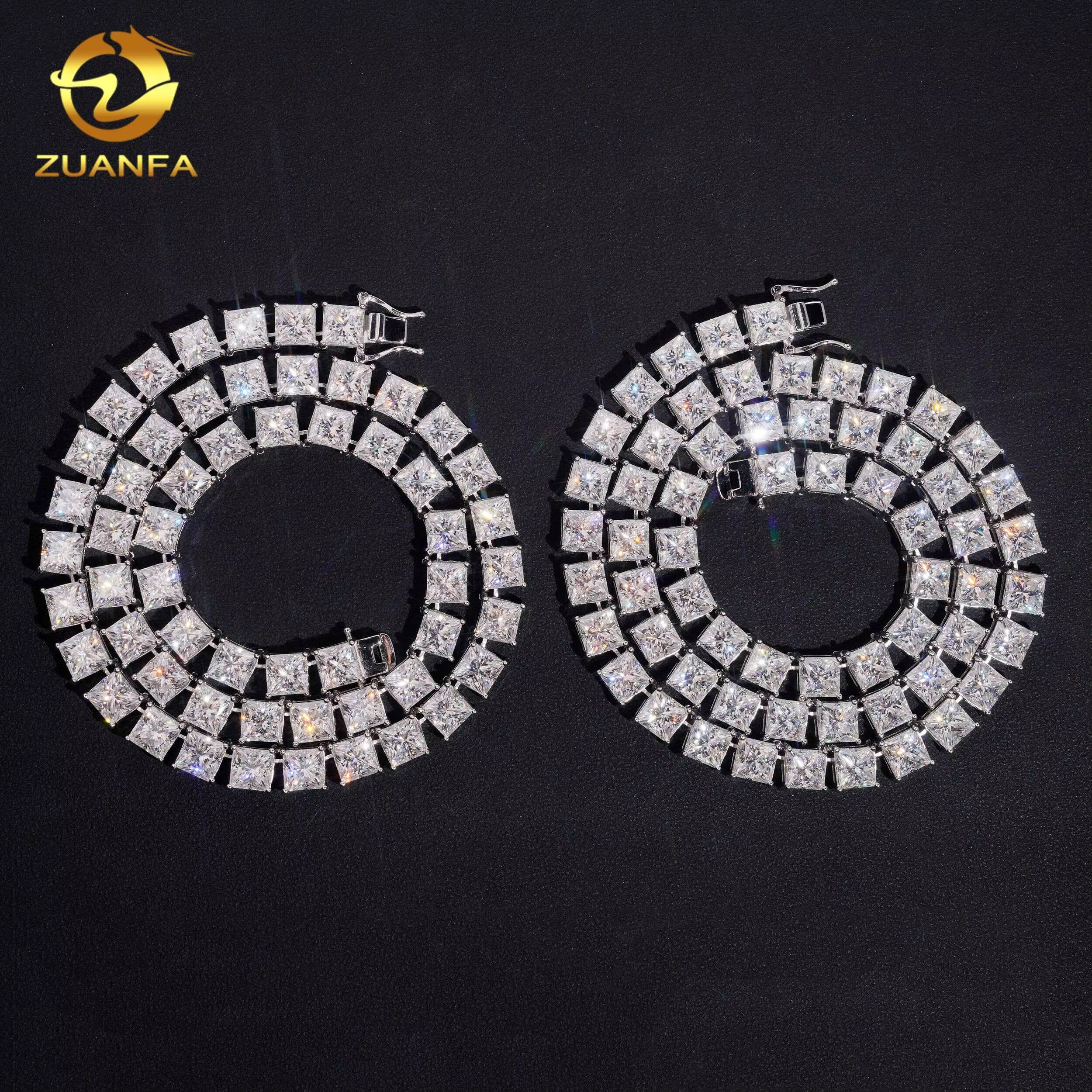 New Princess Cut 6565 mm Hip Hop Jewelry 925 Silver Moissanite Diamond Tennis Chain Iced Out Moissanite Necklace