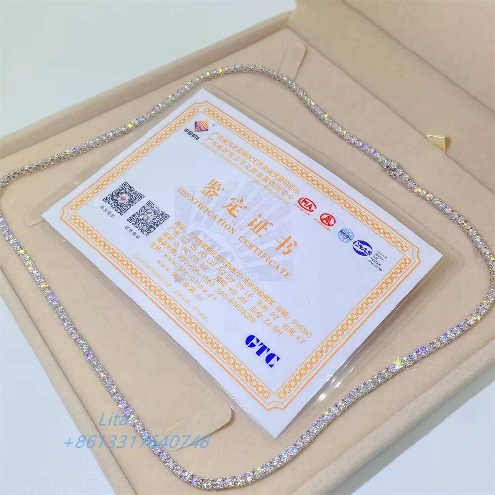 Custom High Quality Iced Out Bling Pass Diamond test 10k White Gold 3mm Moiassanite Diamond Tennis Chain Necklace
