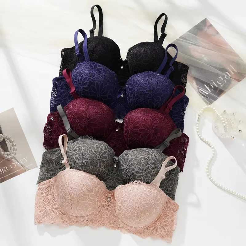 Lace Bra for Women Big Cup 1/2 Floral Underwire Underwear Ladies Push Up Thin Bra Half Cup 36-42C Black Gather Brassiere Z260402