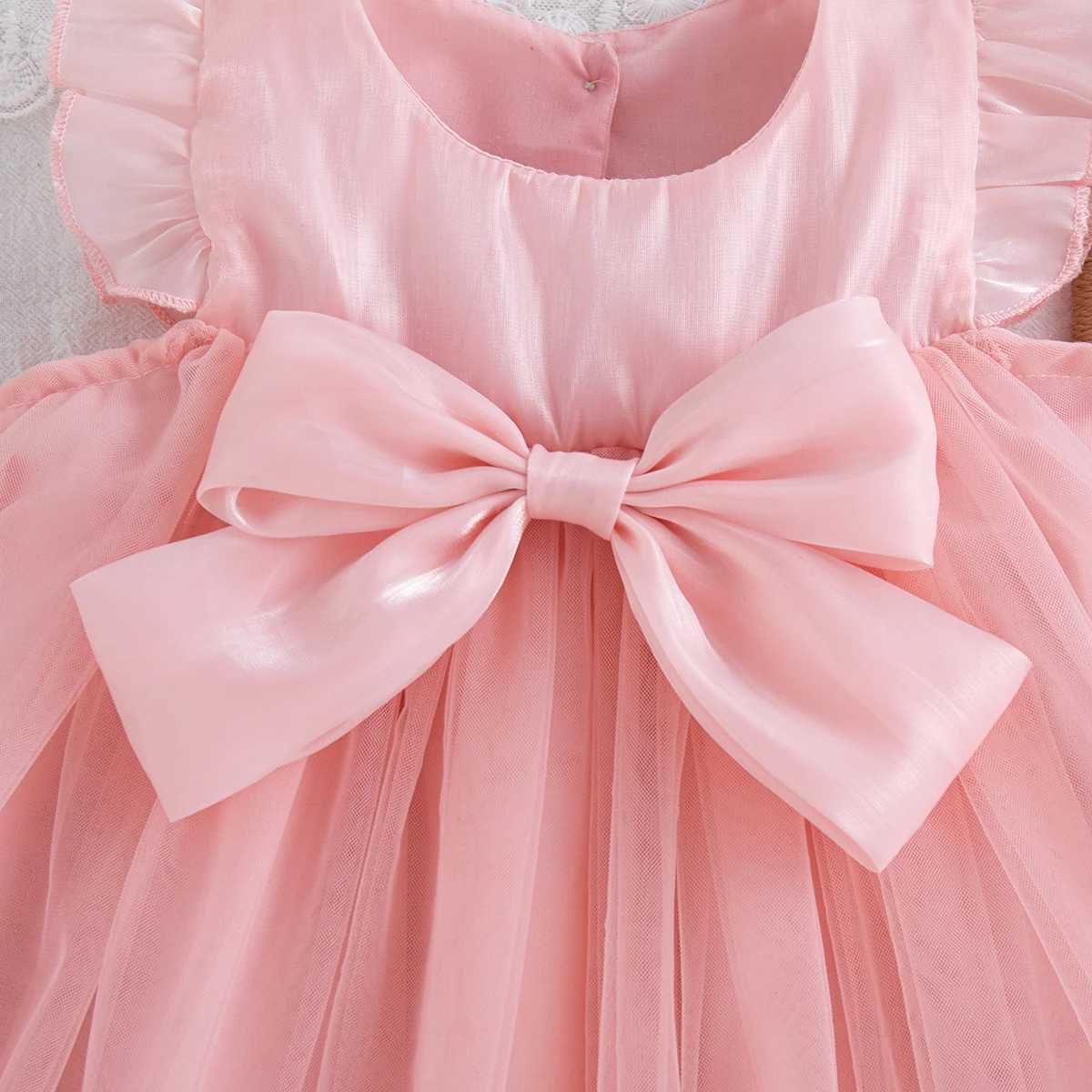 Summer New Sweet Bow Baby Girl Princess Dress Solid Color Chiffon ChildrenS Clothing For Birthday Parties 9 Months -4 Years H260402
