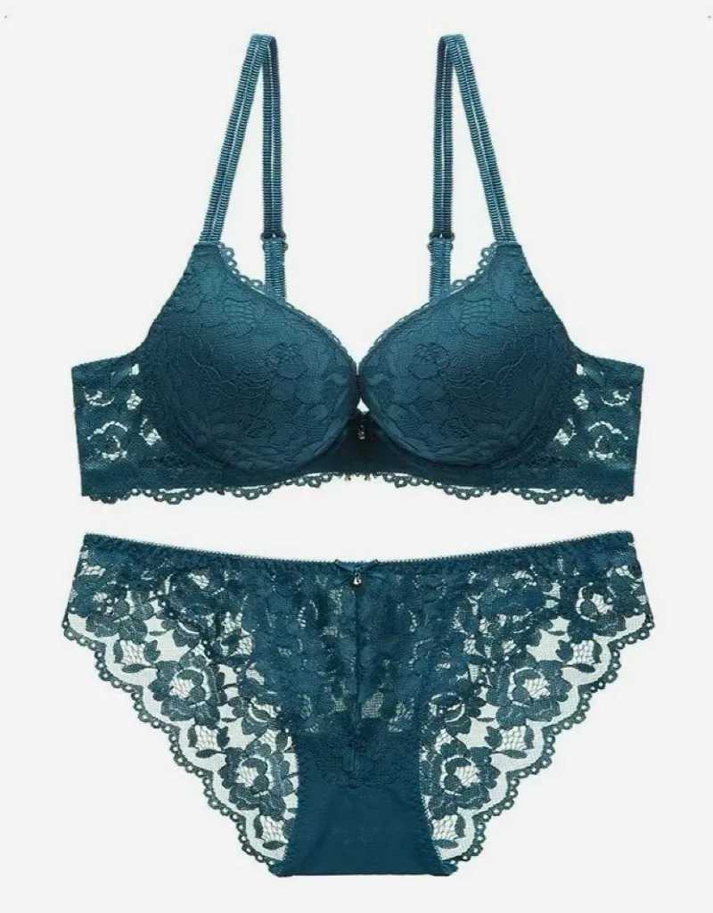 Lace Floral Womens Underwear Set Double Straps Push-Up Bra Hollow-Out Panties Z260402