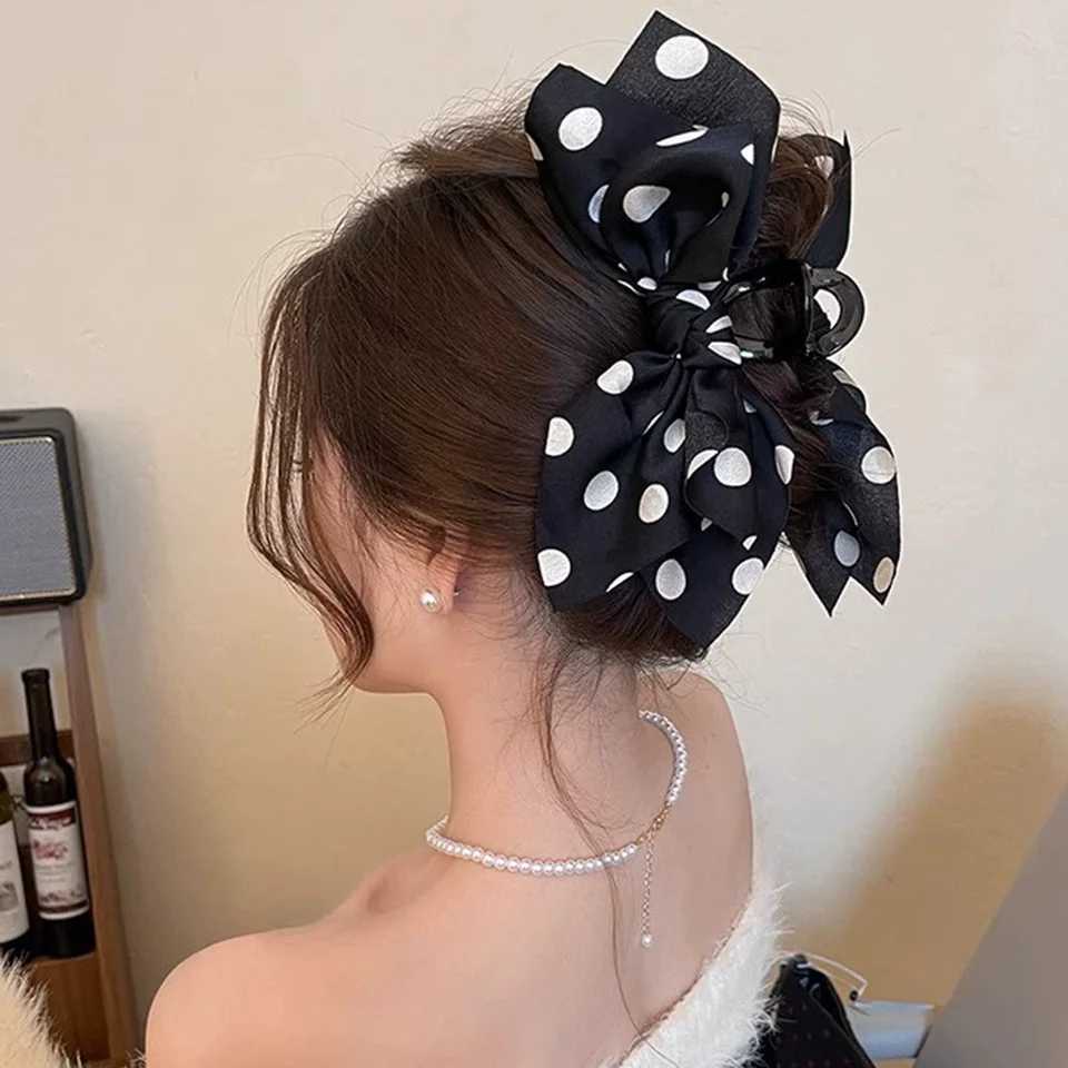 French Elegant Hair Claw Crabs For Women Polka Dot Fashion Bow Hair Clip Retro Head Shark Clip Luxury Hair Accessories H260402