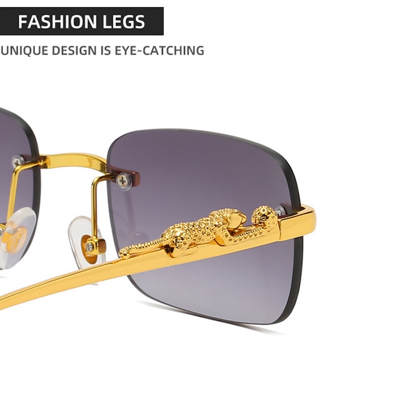 CB Square Rimless Sunglasses Women Men Cut Edge Golden Leopard Small Frame Sun Glasses Designer Retro Shade Eyewear Y2K UV400 oculos