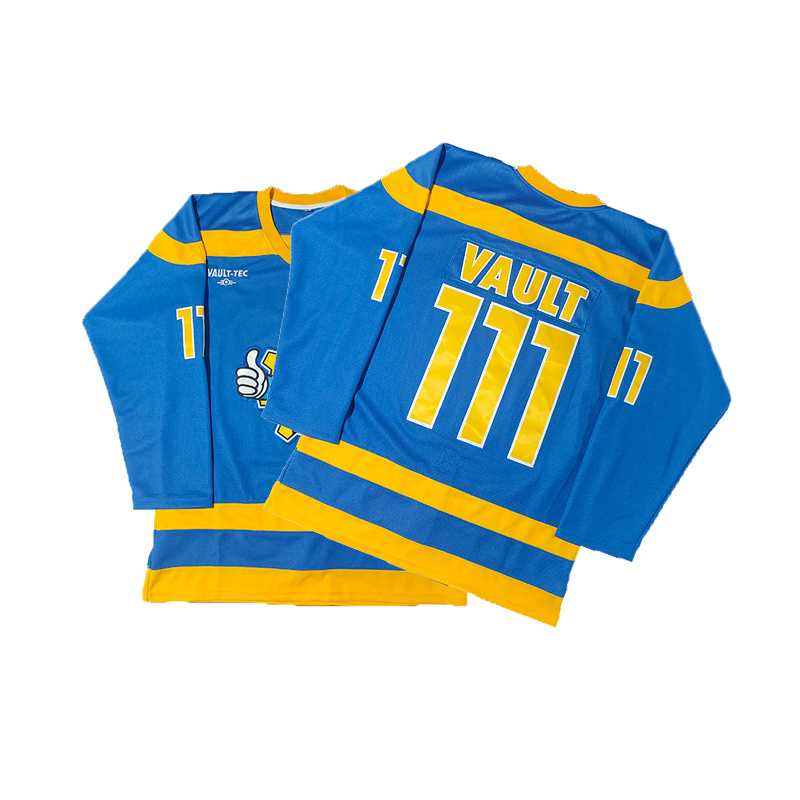 Mens Fallout Vault Boy Printed Hockey Jersey Shirt LN - V-Neck, Embroidered Letter & Number Design, Polyester, Machine Washable - Perfect for Sports &