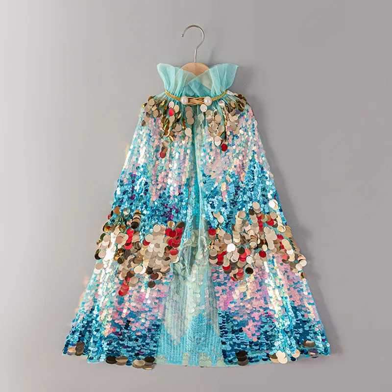 Cute Button Shining Sequins Cloak 2025 New Girls Princess Mermaid Dress Up Capes Party Girls Performance Shawl Halloween Xmas H260402