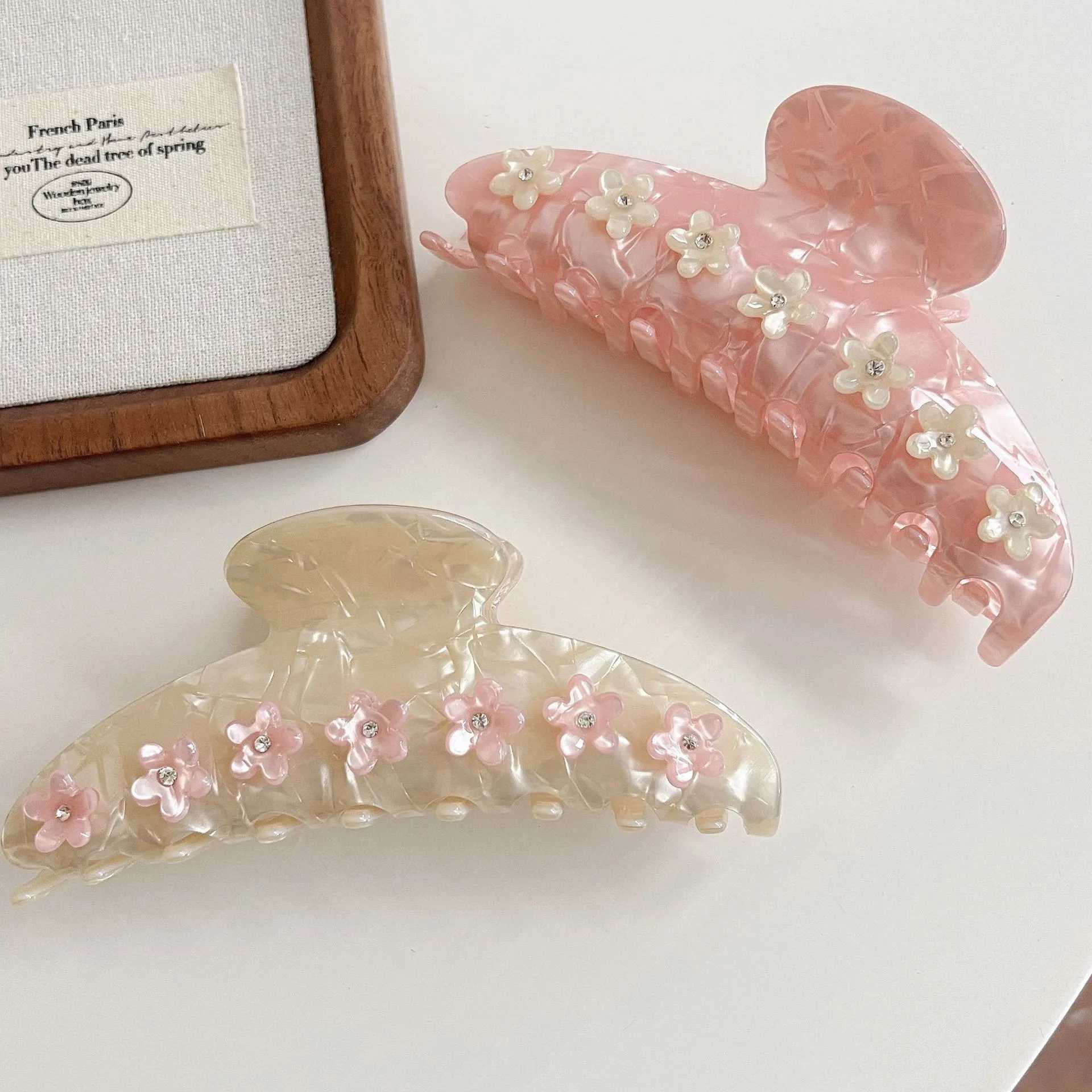 New Rhinestone Flower Hair Claw Acetate Sweet Large Claw Clips Korean INS Trendy Crab Hair Clip for Women Girls Hair Accessories H260402