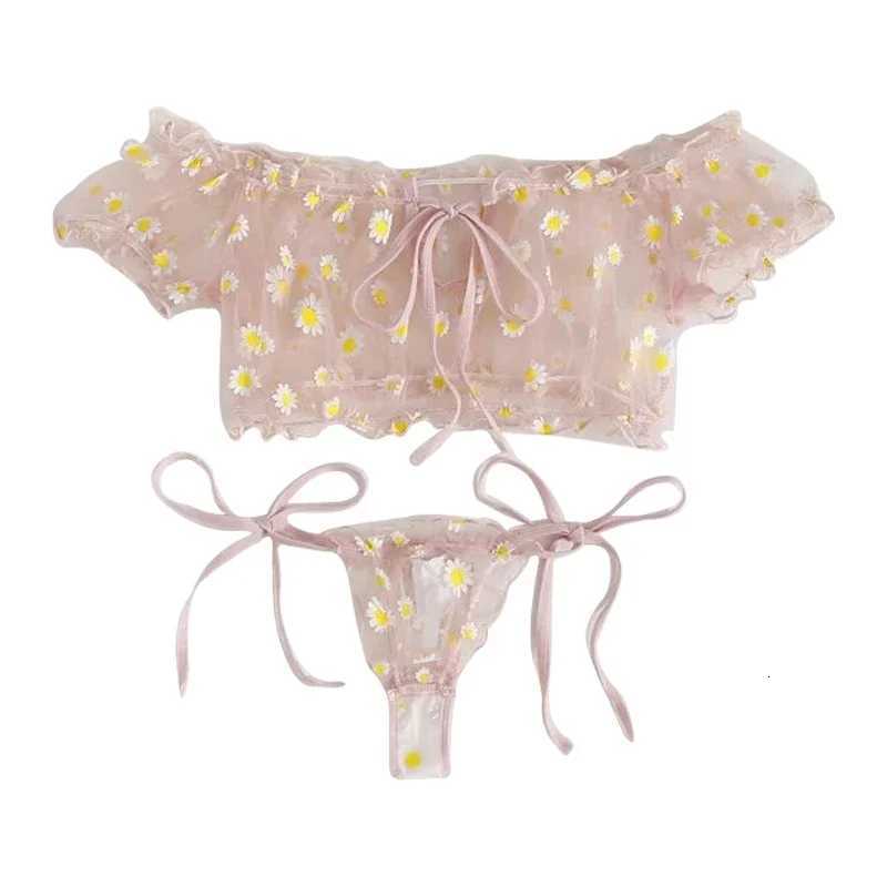 Womens Underwear Lace Floral Wire Free Lingerie Set Off-Shoulder Small Chest BraletteThong Beachwear Transparent Bra Set Z260402