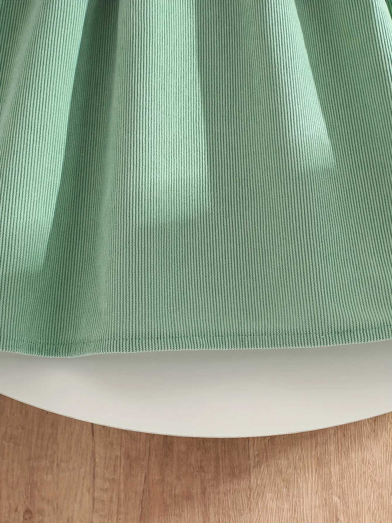 Girls dress autumn solid color corduroy long sleeved doll collar embroidered sweet and cute style suitable for travel H260402