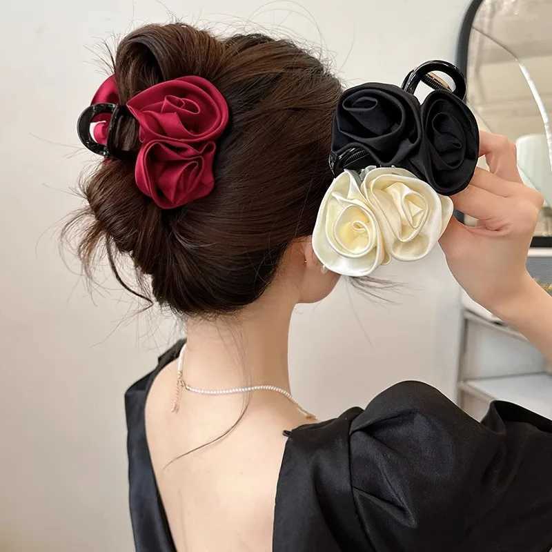 Retro Solid Color Fabric Rose Hair Clip for women Elegant Shark Clip Fashion Girls Hair claw Hair accessories H260402