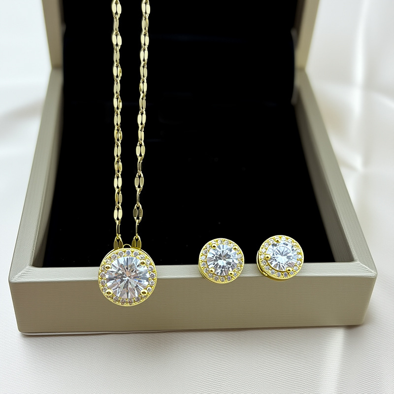 Women's Jewelry Set with Fashion Zircon Pendant Earrings and Copper Micro-Set Clavicle Chain, Featuring Multi-Element Style and Butterfly Elements