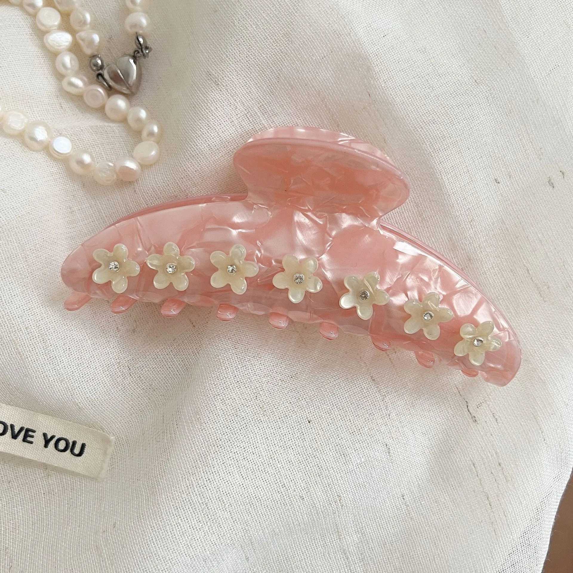 New Rhinestone Flower Hair Claw Acetate Sweet Large Claw Clips Korean INS Trendy Crab Hair Clip for Women Girls Hair Accessories H260402