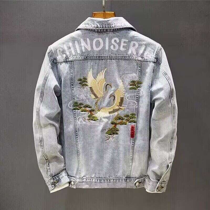 Spring Autumn New Style Retro Embroidered Denim Jacket Men's Trendy Brand Personality Slim Fit Versatile Handsome National Asia Size