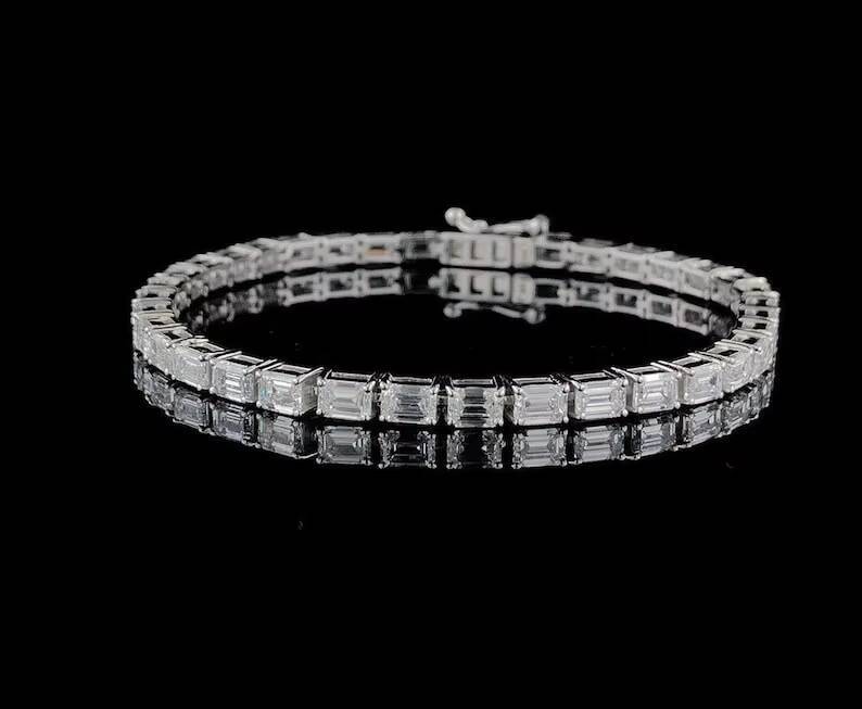 Baguette Cut Tennis Bracelet Silver Moissanite Diamond Iced Out Hip Hop Bracelet Mens Womens Unisex Luxury Jewelry Gift