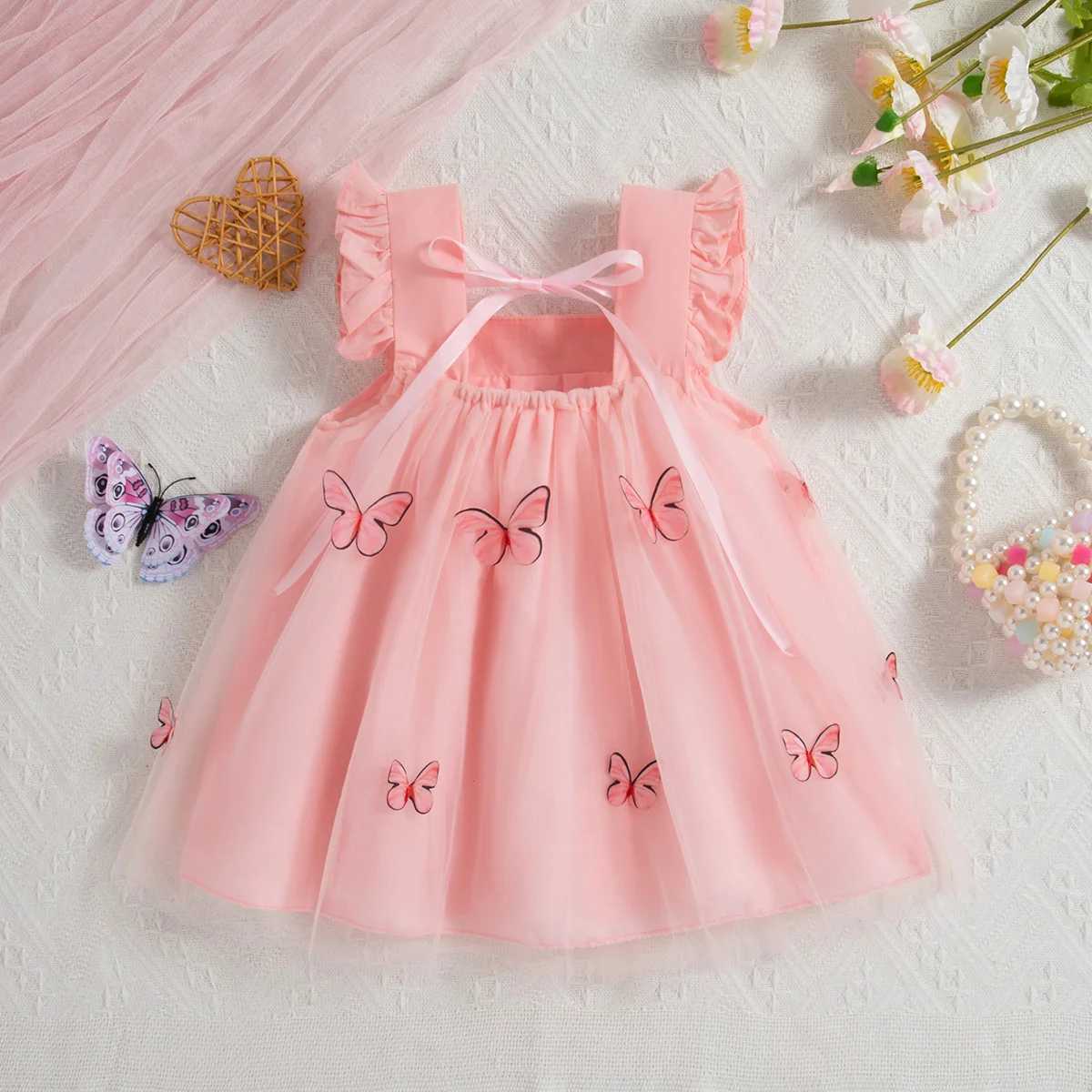 0-3 Year Old Baby Girl Princess Dress Summer New Sweet Butterfly Chiffon ChildrenS Sleeveless Clothes For Wedding Parties H260402