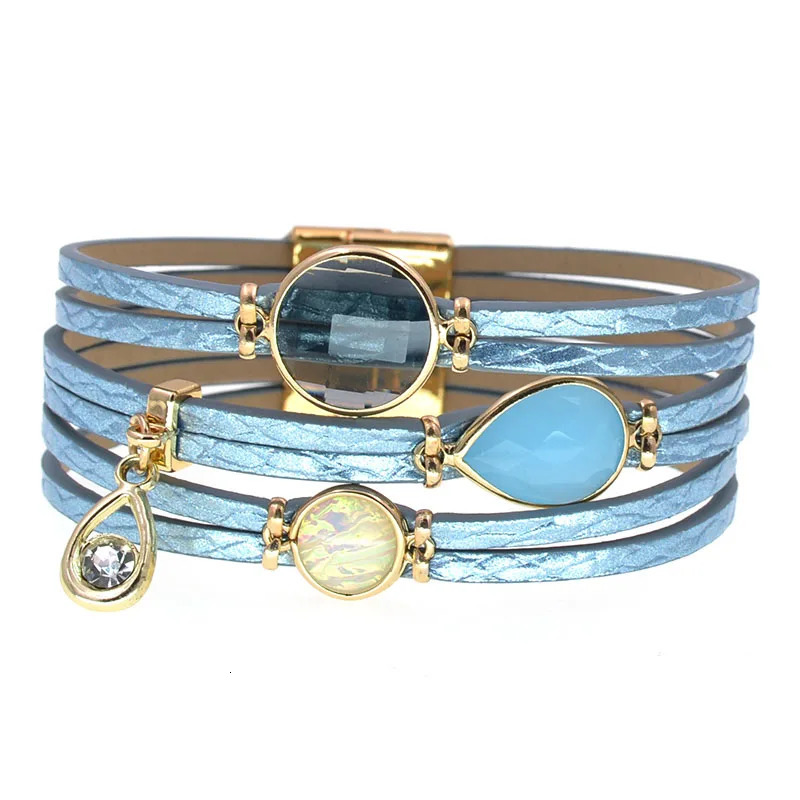 WELLMORE women bracelet glass leather bracelets bohemia charm bracelets for women fashion jewelry wholesale drop 260318BJ - view 6