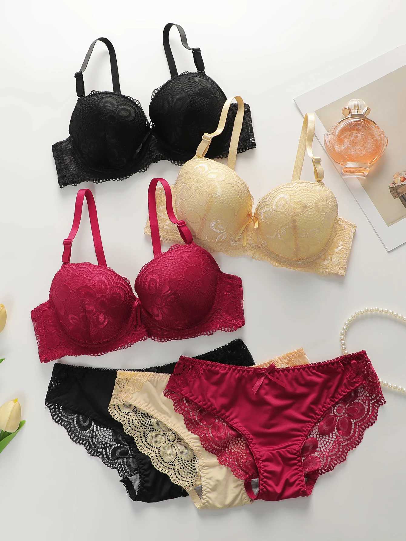 Womens Underwear Embroidered Flowers with Steel Hoops Gather Push Up 2-piece Comfortable Underwear Set A2123 Z260402